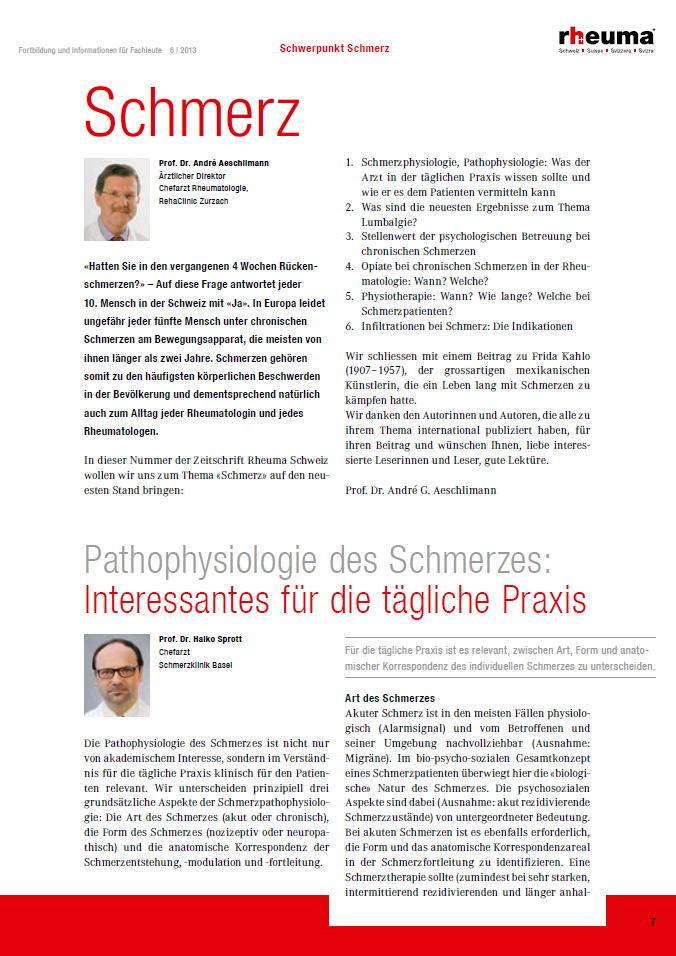 Arztpraxis Prof. Sprott, Zürich, Praxis für Rheuma & Schmerz, Pathophysiologie